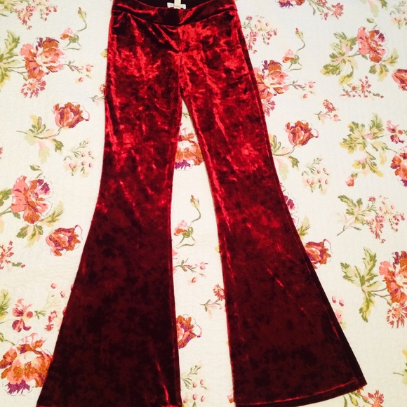 YELETE Pants - Burgundy velvet wide bellbottoms. Size small